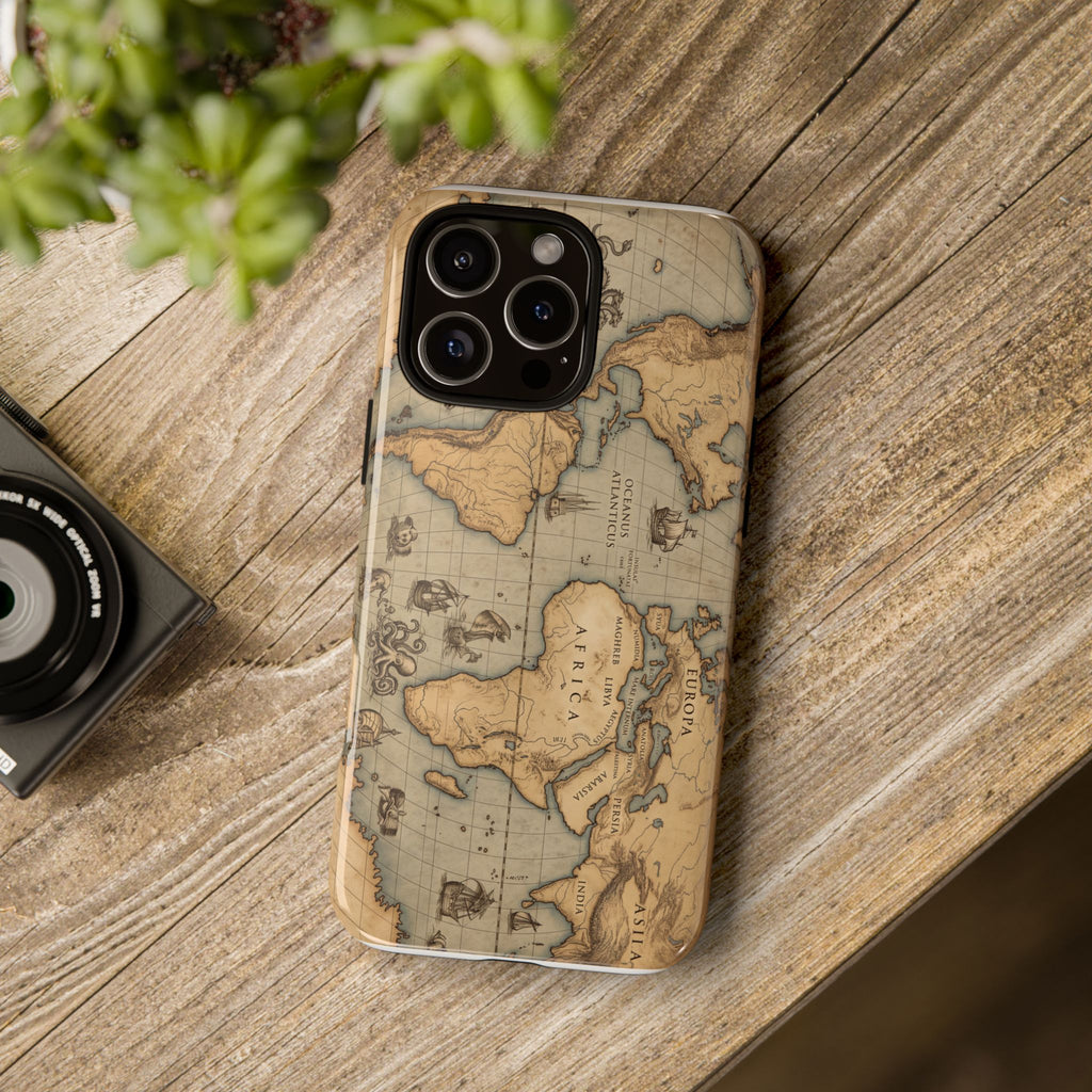 Vintage World Map Tough Phone Case — Antique Explorer iPhone Cover