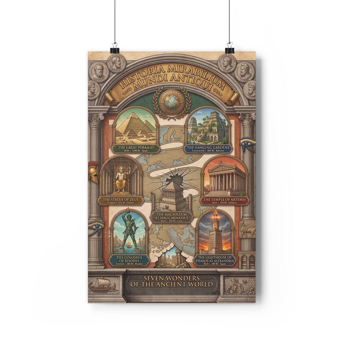 Seven Wonders of the Ancient World Vintage Travel Poster