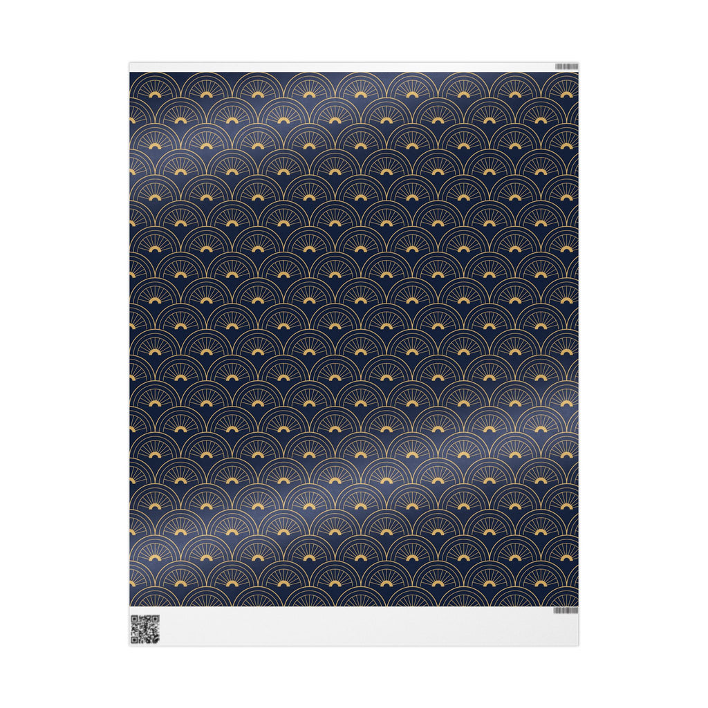 Navy Gold Art Deco Wrapping Paper Roll — Elegant Peacock Fan Pattern