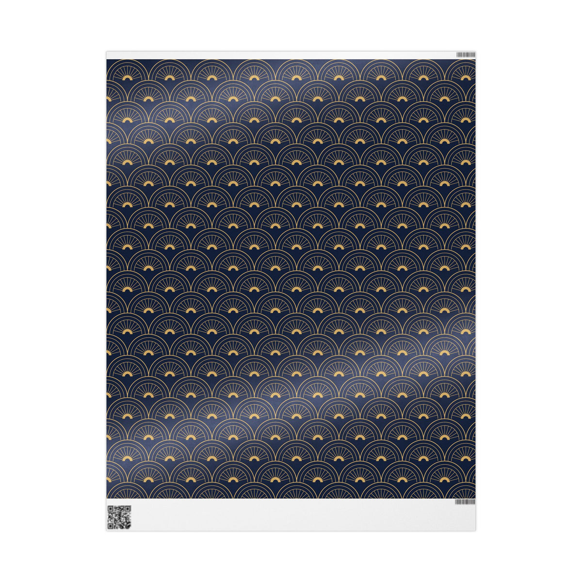 Navy Gold Art Deco Wrapping Paper Roll — Elegant Peacock Fan Pattern