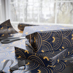 Navy Gold Art Deco Wrapping Paper Roll — Elegant Peacock Fan Pattern